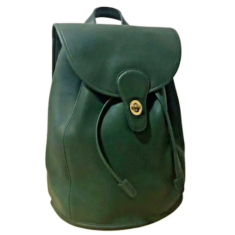 Vintage COACH Bottle Green Leather Large Weekend Backpack COA USA 9943